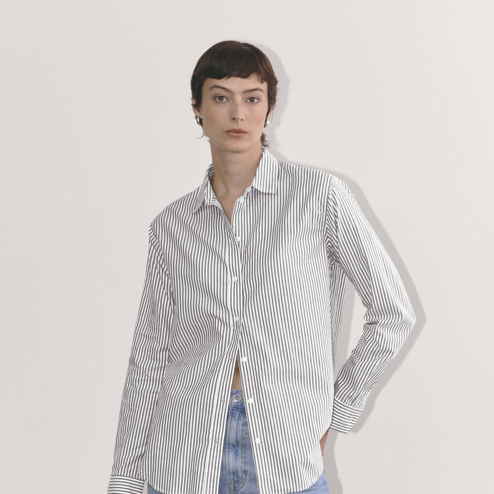 Everlane Women's Must-Have Shirt in Silky Cotton in Grey/White, Size 0